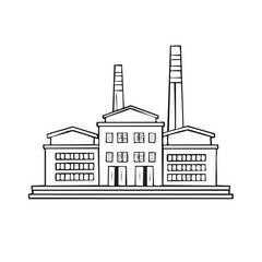 Fototapeta premium Line art illustration of a classic industrial factory building with chimneys.