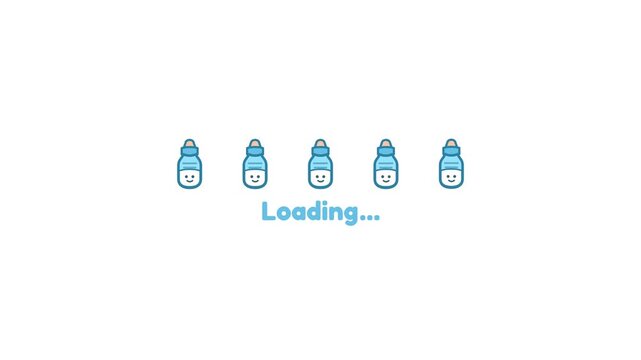 Cute baby bottle loading animation with bouncing icons on white and green screen background