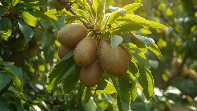 Vibrant kiwi garden scene with abundant fruit loads and sunlit leaves