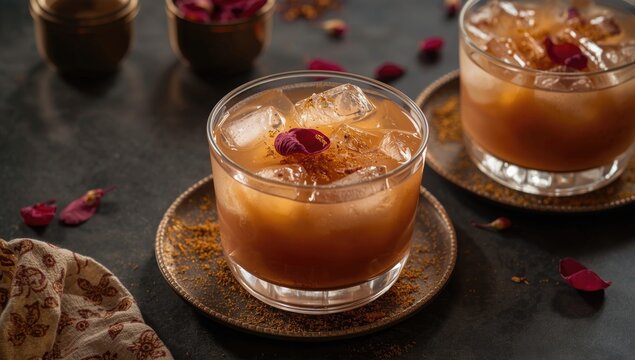 Traditional thandai served chilled with rose petal and saffron garnish