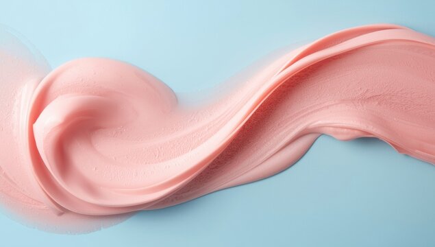 Natural luxury theme featuring pastel coral pink paint flowing on pastel blue background with copy space
