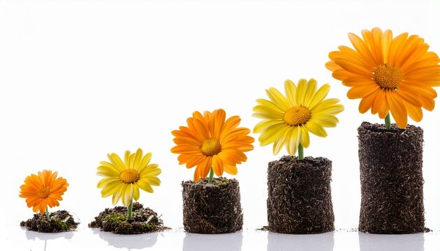 Growing Blooming Daisy Isolated On White Or Transparent Background Life Growth Developement Stages And Steps Concept Png Cut Out