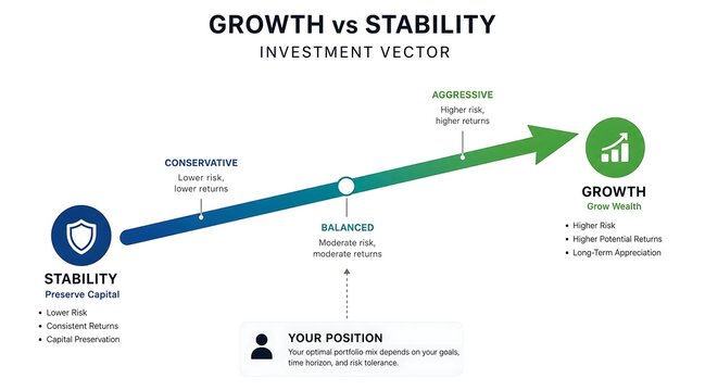 Investment vector diagram showing growth vs. stability portfolio strategies