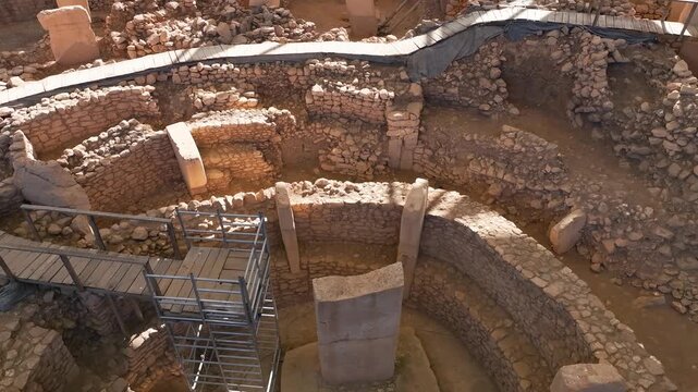 Gobekli Tepe Neolithic, Prehistoric, Monument Drone Video,  Gobekli Tepe Ancient Site Video, Haliliye Sanliurfa, Turkiye (Turkey)