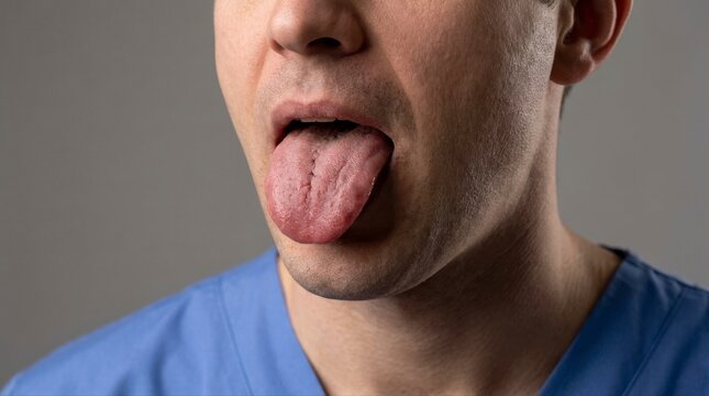 Medical Professional Checking Patient Oral Health and Tongue Condition dirty teeth