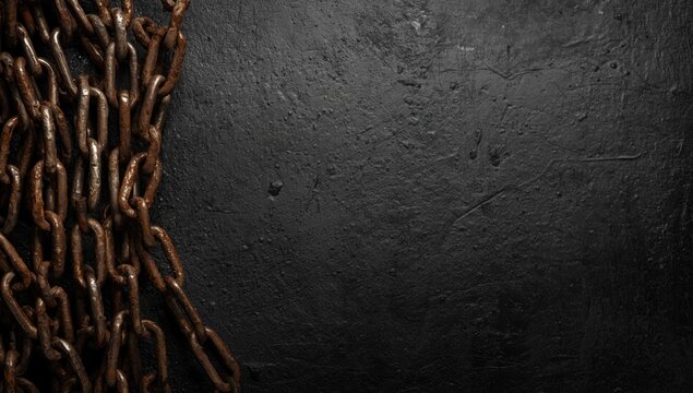 Rusty metal chains against a dark textured background