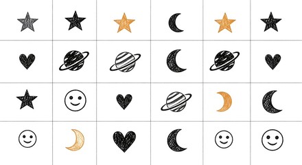 Fototapeta premium Emotional Symbols and Celestial Icons Collection.