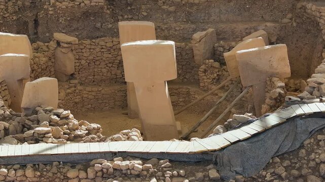 Gobekli Tepe Neolithic, Prehistoric, Monument Drone Video,  Gobekli Tepe Ancient Site Video, Haliliye Sanliurfa, Turkiye (Turkey)