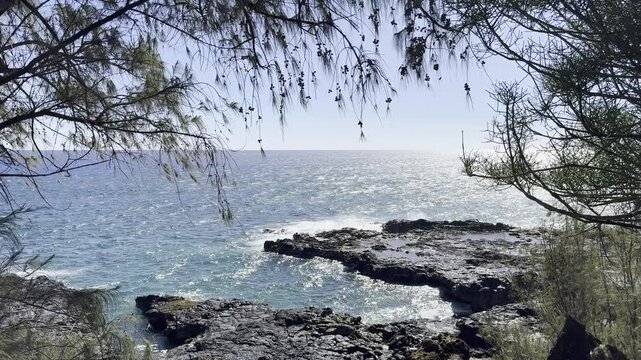 21 October 2024, USA, Hawaii, The Garden Isle, Kauaʻi, Koloa, Lawai Road, Spouting Horn Park - Scenic Ocean View of Natural Blowhole Lava Formations Marine Geyser