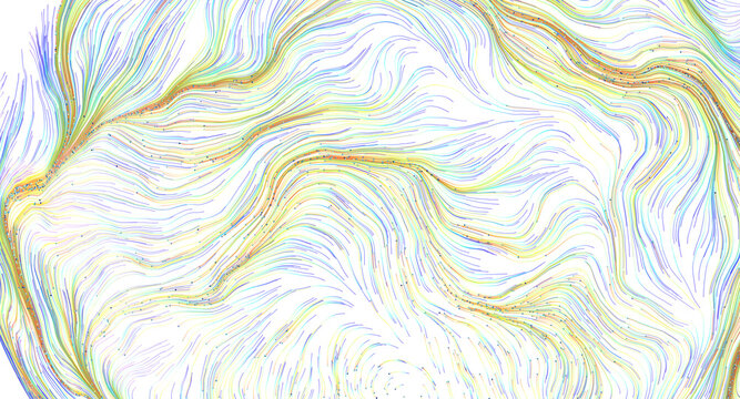 Abstract background with many colorful flowing lines and dots