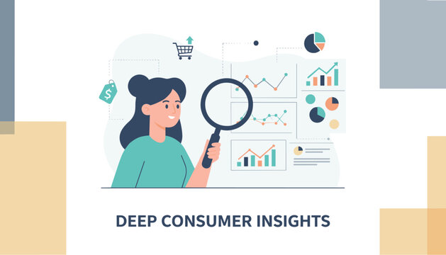 Professional woman uses a magnifying glass to conduct thorough market research and gain deep consumer insights.