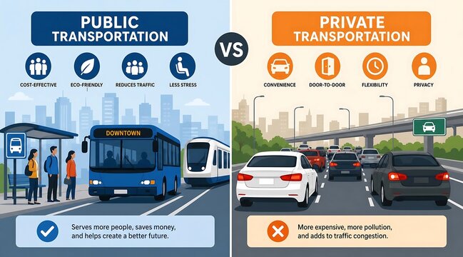 Public vs Private Transport: Benefits and drawbacks of urban commute modes for cities.