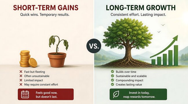 Short-term gains versus long-term growth: strategic investment comparison showing financial results.