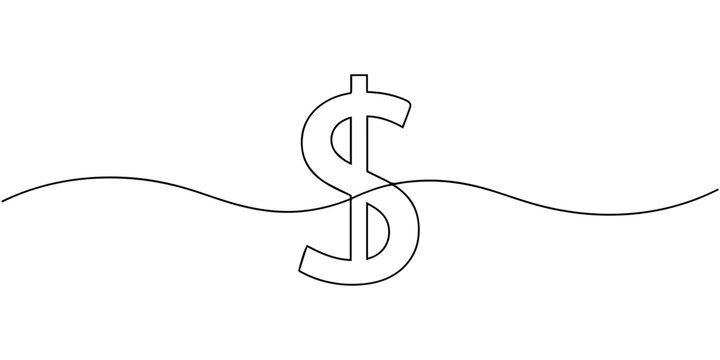 dollar sign ($)  continuous one line drawing, Single continuous line drawing of a dollar sign, dollar logo continuous line. continuous one line drawing dollar logo. money, logo concept. single line