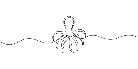 octopus with continuous one line drawing, octopus continuous line art drawing, one line drawing of an octopus. vector illustration in one line style © Line sA