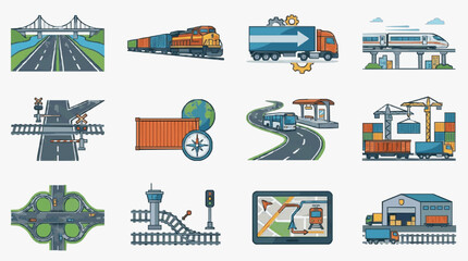 Fototapeta premium Industrial Transportation Icons Set.
