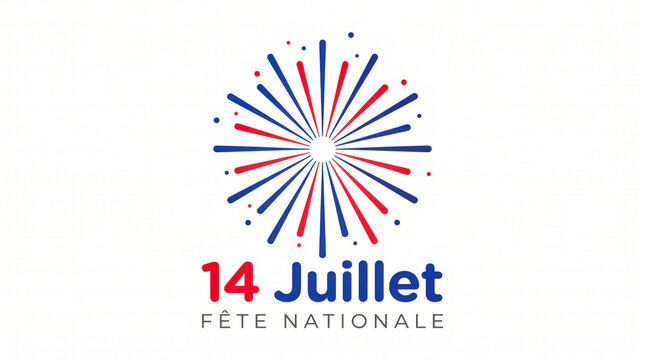 Colorful fireworks explosion with 14 juillet f&ecirc;te nationale text