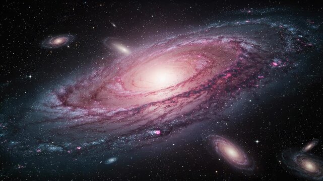 Stunning spiral galaxy with vibrant stars and cosmic dust in deep space universe background