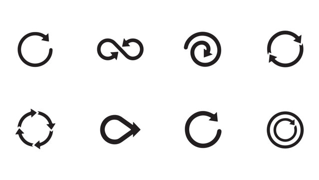 Collection of different circular refresh arrows and reload symbols for web application.