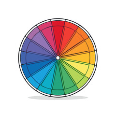 Fototapeta premium Colorful graphic color wheel displaying spectrum of hues and tints with black outline