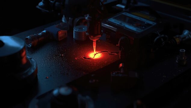 Liquid penetrant testing of a crack in metal surface