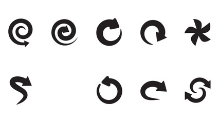 Fototapeta premium Various circular and spiral arrow shapes for creative design projects and interface use.