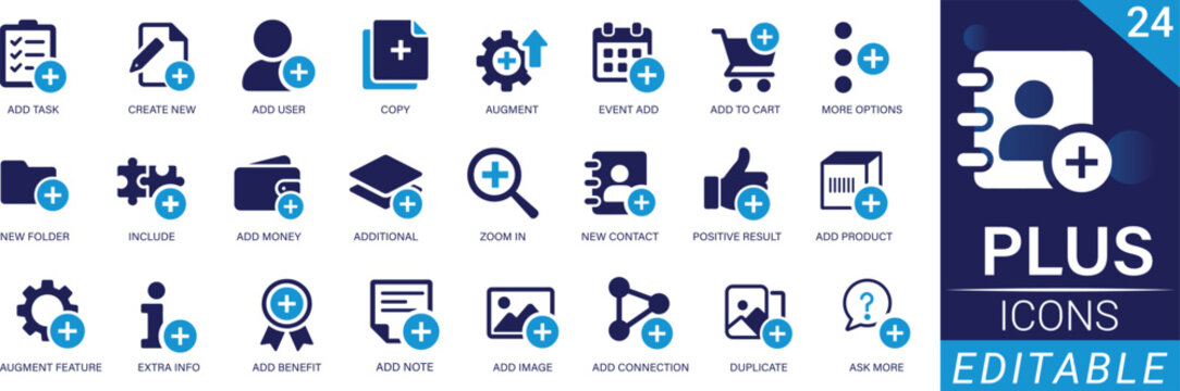 Plus Sign Solid Icon Set, add, create, positive, medical, Glyphs for Web