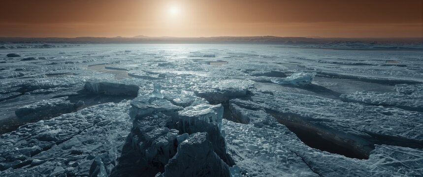 Icy north pole of Mars with frozen water in a detailed space close up