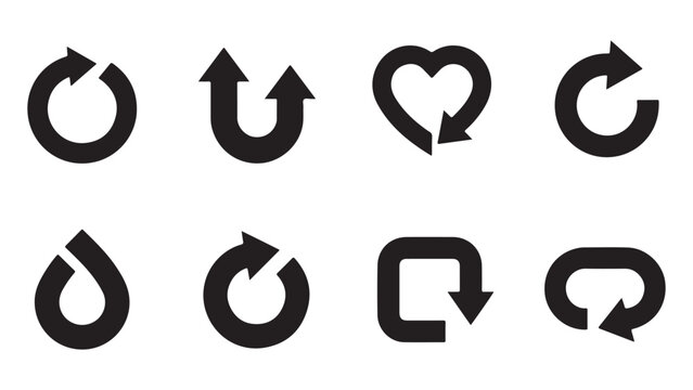 Set of thick black recycling and rotating arrow icons for navigation and interface design.