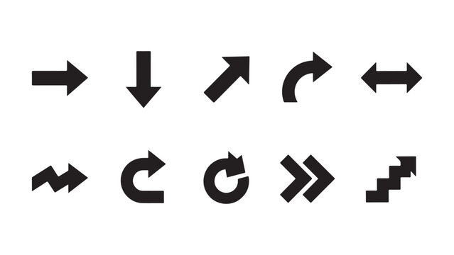 Vector set of various black arrow symbols for web navigation and mobile interface designs.