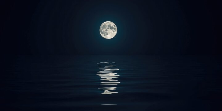 Lunar light casting soft reflections on smooth water surface
