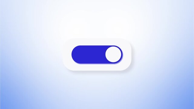 Toggle button switch slider, web and smartphone UI, switch off on button animation. Blue Modern Neumorphism style slide button. Minimalist iOS style switch toggle animation on white background
