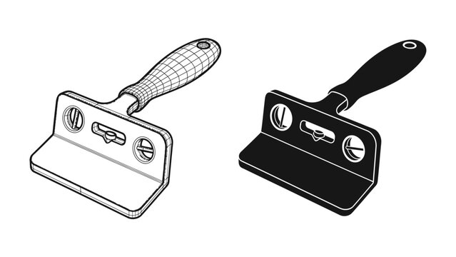 Corner Trowel Icons: Two graphic representations of a corner trowel, one a line drawing and the other a silhouette, showcasing a tool for plastering and drywall finishing.