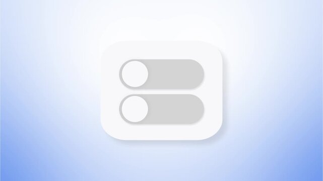 Toggle button switch slider, web and smartphone UI, switch off on button animation. Blue Modern Neumorphism style slide button. Minimalist iOS style switch toggle animation on white background