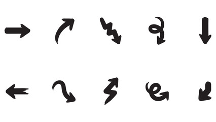 Fototapeta premium Hand drawn brush stroke arrows and artistic directional icons set for creative projects.