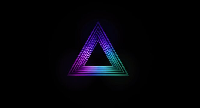 Optical illusion design featuring a distorted Penrose triangle with gradient colors on a black background