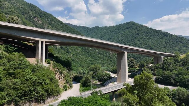 Aerial drone shot of Vranduk viaduct bridge in Bosnia and Herzegovina