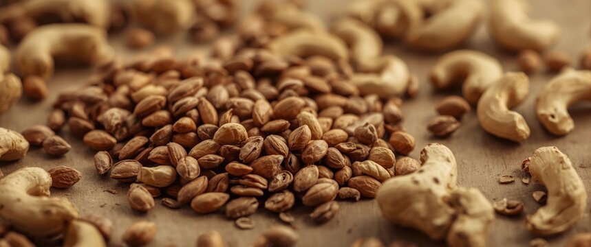 Natural cashew seeds arranged to emphasize flavor and nutrition