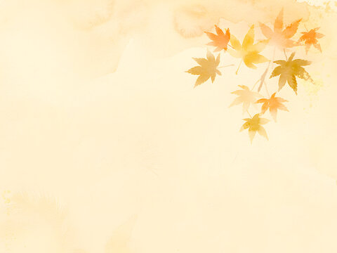 Japanese watercolor maple leaves background on handmade washi paper with copy space