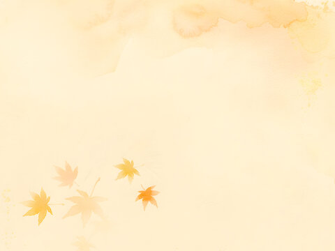 Elegant Japanese washi paper background with watercolor maple leaves and copy space