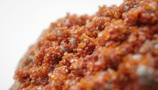 Macro photography of vanadinite mineral textures displayed on white background