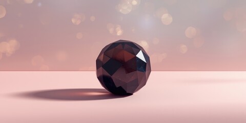 Naklejka premium Geometric faceted sphere on a pink surface with soft background bokeh
