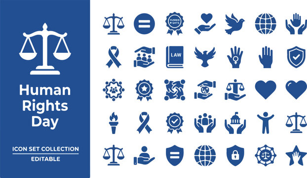 Human rights day icon set for justice and equality