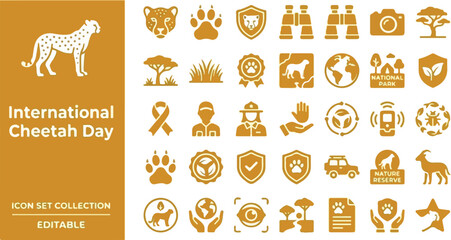 International cheetah day icons for wildlife conservation © Iconesia Studio