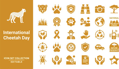 International cheetah day icon set for wildlife conservation © Iconesia Studio