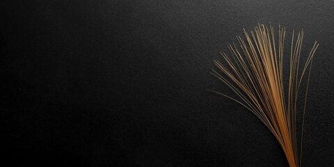 Fototapeta premium Thin Japanese paper fibers visible on a dark black smooth backdrop with copy space