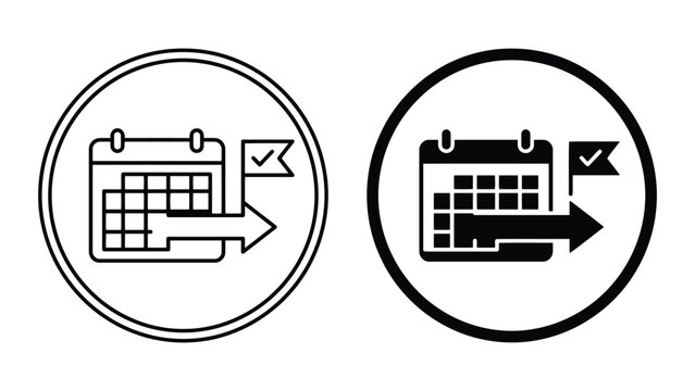 Calendar scheduling with milestone goal flag and completion icon, calendar