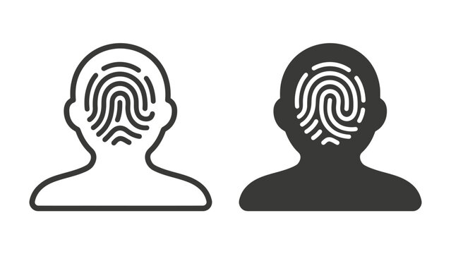 Human Identity and Biometric Scan: Two stylized human head icons with a fingerprint integrated into the face area, symbolizing identity verification and biometric security.