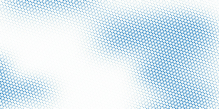 Vector blue and white geometric halftone background pattern with abstract triangles and bowtie shapes.