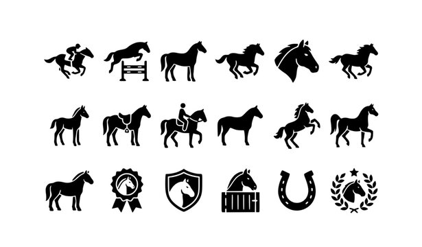 Modern Horse Glyph Icon Collection Equestrian Sport Animal Editable Vector Set